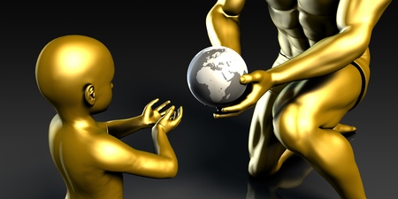 Father and Son Holding Earth Globe Planet Togetherの写真素材