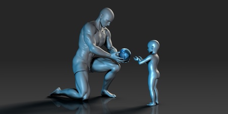 Old Man Giving Earth to a Child as a Conservation Conceptの写真素材