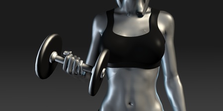 Torso of a Young Fit Woman Lifting Dumbbells as Backgroundの写真素材