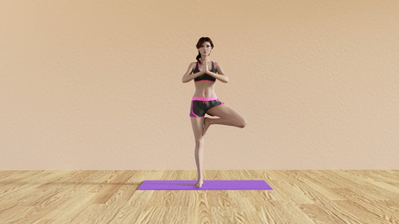 Yoga Class Tree Pose Illustration with Female Instructorの写真素材