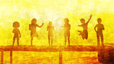 Children Having Fun in the Sun by the Beachの写真素材