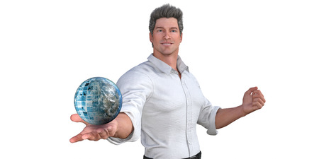 Man Presenting a Business Technology Solution Presentation Backgroundの写真素材