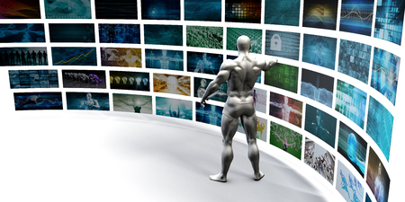 Entertainment Background with Wall of Videos and Screens or Tvsの写真素材