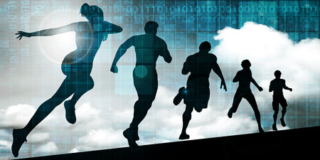 Running Women and Men Group as Background Illustrationの写真素材