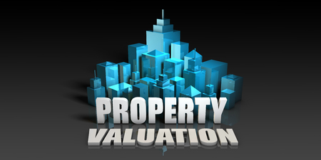 Property Valuation Concept in Blue on Black Backgroundの写真素材