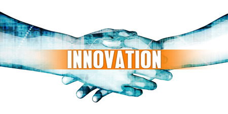 Innovation Concept with Businessmen Handshake on White Backgroundの写真素材
