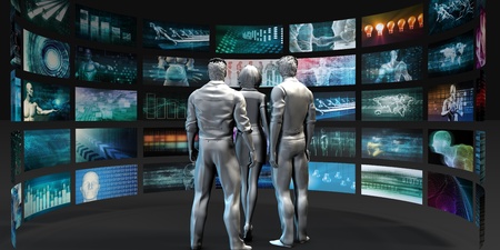 Futuristic Video Wall with Virtual Hologram Projectionの写真素材