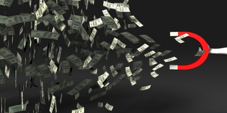 Businessman Using Magnet to Pull Money as Business Conceptの写真素材