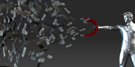 Businessman Using Magnet to Pull Money as Business Conceptの写真素材