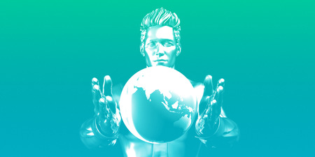 Senior Business Man Holding Globe and Analyzing Data