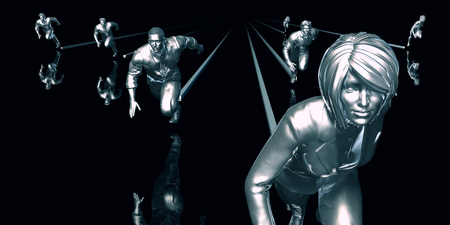 Determination and Determined Team Running a Raceの写真素材