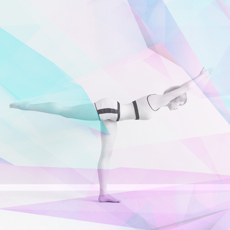 Yoga Brochure Template with Woman Performing Poseの写真素材