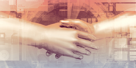 Digital Partnership with Handshake Between Man and Machine