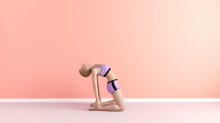 Camel Yoga Pose Female Woman Demonstration Conceptの写真素材