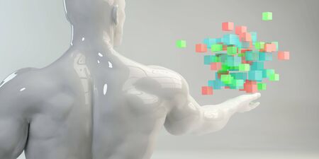 Man Embracing Technology and Being Empowered by Technologiesの写真素材