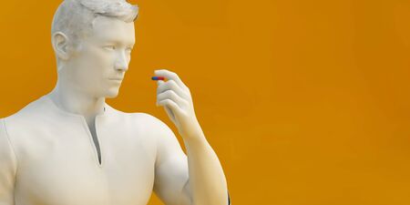 Asian Man Taking Pill for Pain Reliefの写真素材