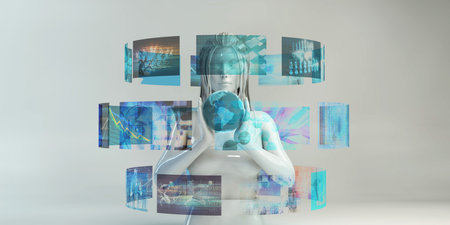 Holographic Interface as a Hologram GUI System Conceptの写真素材