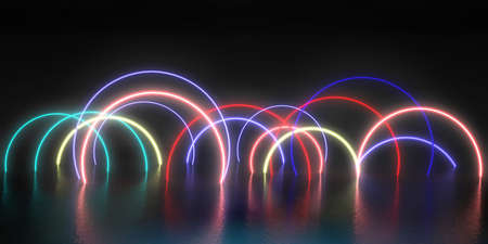 Dance Party Background with Glowing Neon Circlesの写真素材