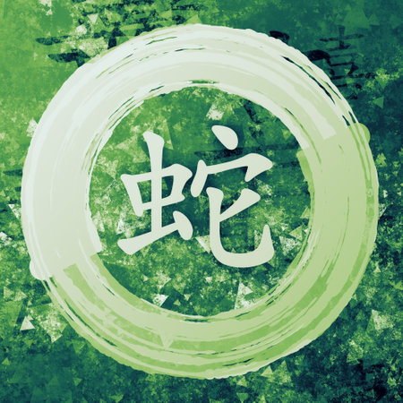 Snake Chinese Zodiac in Chinese Calligraphy on Painted Backgroundの写真素材
