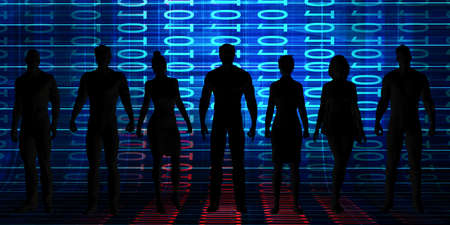 Business People Silhouette Standing Together Technology Success Conceptの写真素材