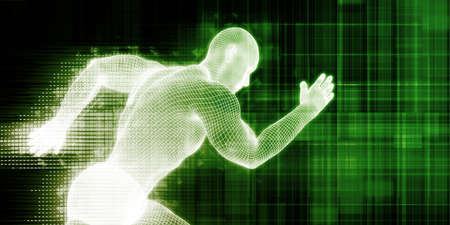 Future Speed Technology with Futuristic Man Running Aheadの写真素材