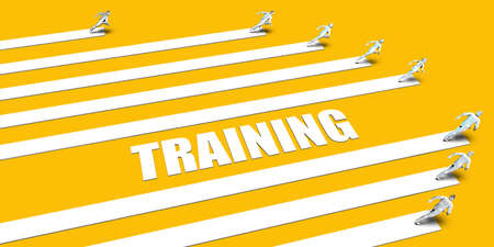 Training Concept with Business People Running on Yellowの写真素材