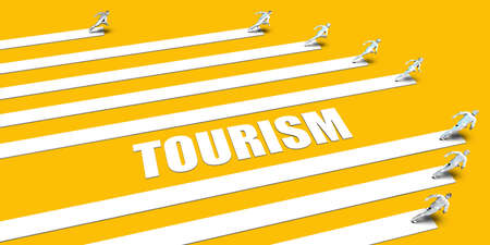 Tourism Concept with Business People Running on Yellowの写真素材