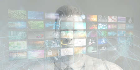 Latest Technology Trends in VR MR XR Concept Backgroundの写真素材