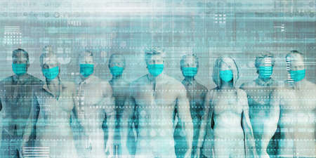 Group of People Wearing Surgical Masks Standing Together Prevention and Safety Procedures Conceptの写真素材