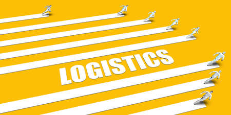 Logistics Concept with Business People Running on Yellowの写真素材