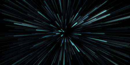 Hyper Space Jump Through the Universe in Motion in Blueの写真素材