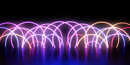 Abstract Digital Landscape with Flowing Energy Linesの写真素材