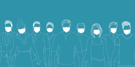 United Against Pandemic as War Concept with People Wearing Surgical Masksの写真素材