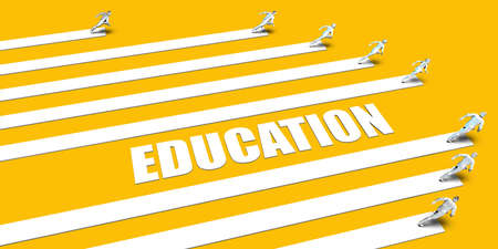 education Concept with Business People Running on Yellowの写真素材