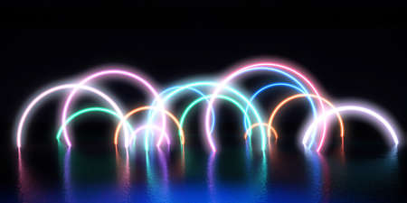 80s Retro Background with Glowing Neon Billboardの写真素材