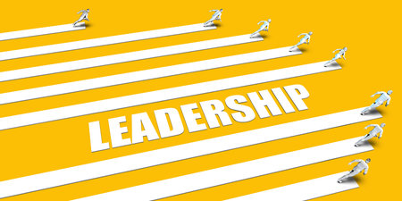 Leadership Concept with Business People Running on Yellowの写真素材