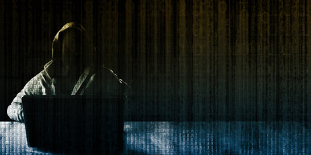 Hacker Hacking on Binary Digital Background Conceptの写真素材