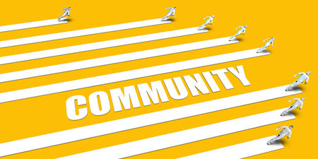 Community Concept with Business People Running on Yellowの写真素材