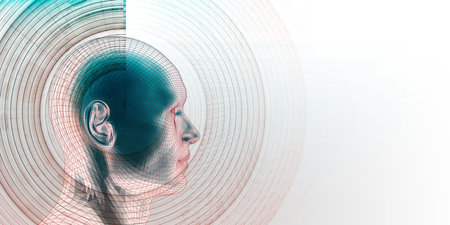Human Head with Futuristic Technology Concept. 3D Illustration.