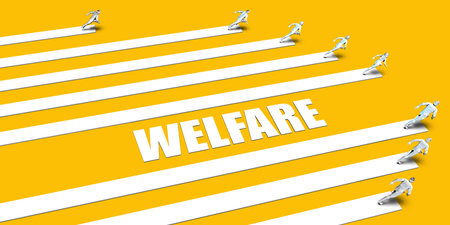 Welfare Concept with Business People Running on Yellowの写真素材
