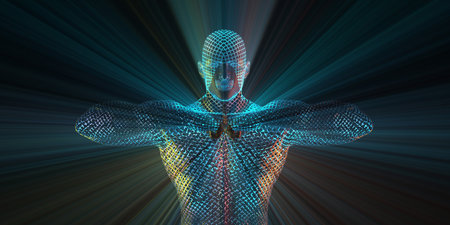 Futuristic Web Cyber Data Grid Color Backgroundの写真素材