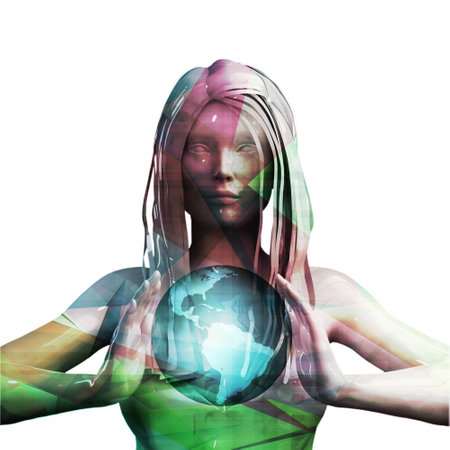 Empowered Woman Holding Globe Future Technology Theme Conceptの写真素材