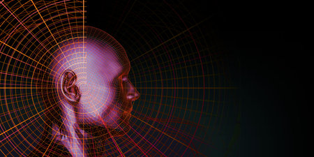Artificial Intelligence Concept as a Futuristic Technology Concept with Human Headの写真素材