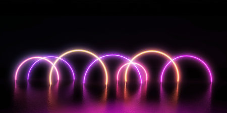 Neon lights background. Glowing lines. 3d rendering.の写真素材