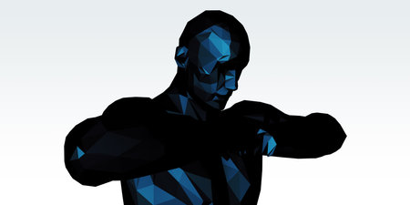 3D Illustration of a Black Man with Polygonal Backgroundの写真素材