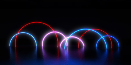 Video Gaming Neon Background with Colorful Hoopsの写真素材