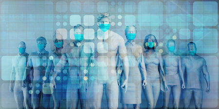 Group of People Wearing Surgical Masks Standing Together Prevention and Safety Procedures Conceptの写真素材