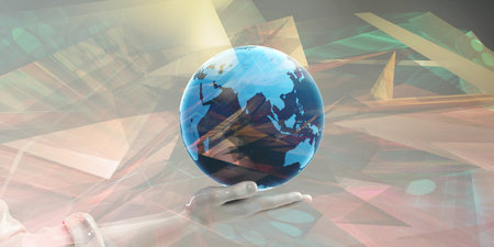 Global Focus with Hand Holding Globe Concept Artの写真素材