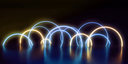 Video Gaming Neon Background with Colorful Hoops