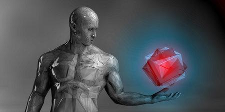Emotional Void Depicted Through Polygon Structure Facing Illuminated Object